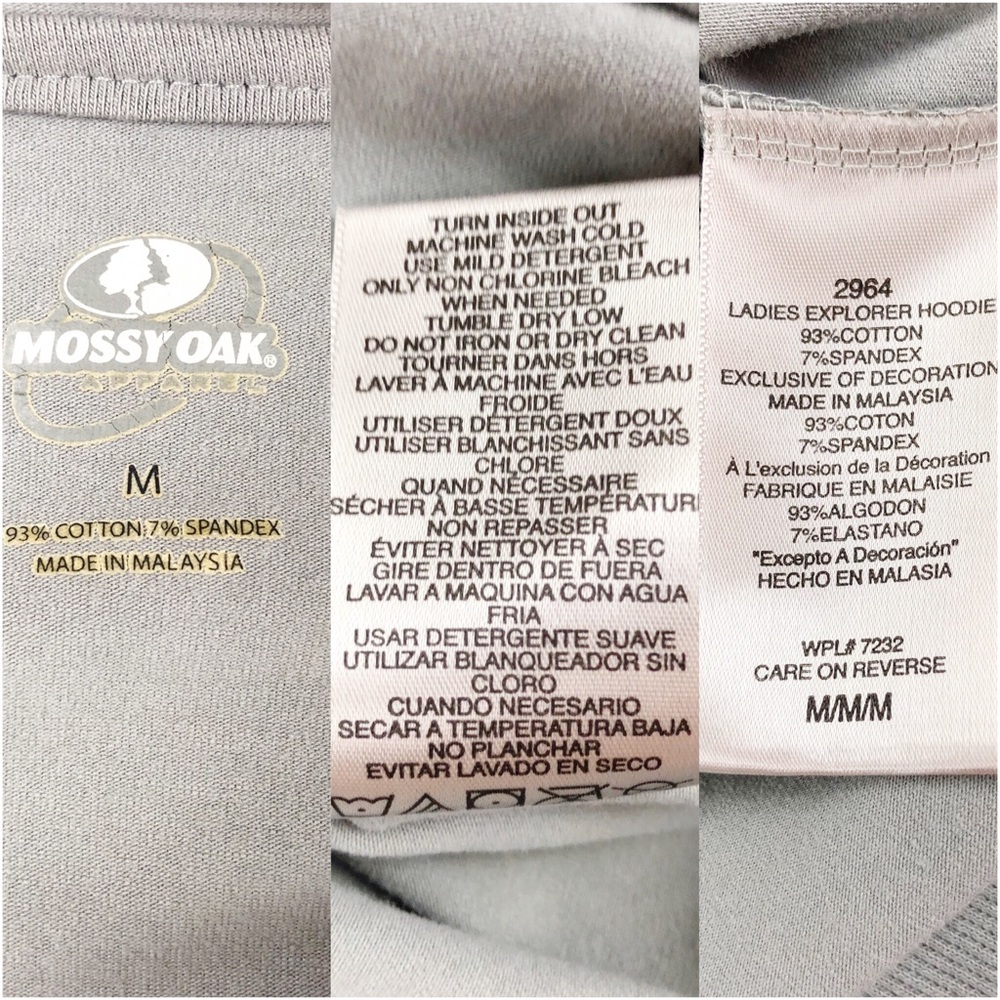 Mossy Oak Full Zip Hoodie Jacket Gray Pink Medium - Picture 6 of 8